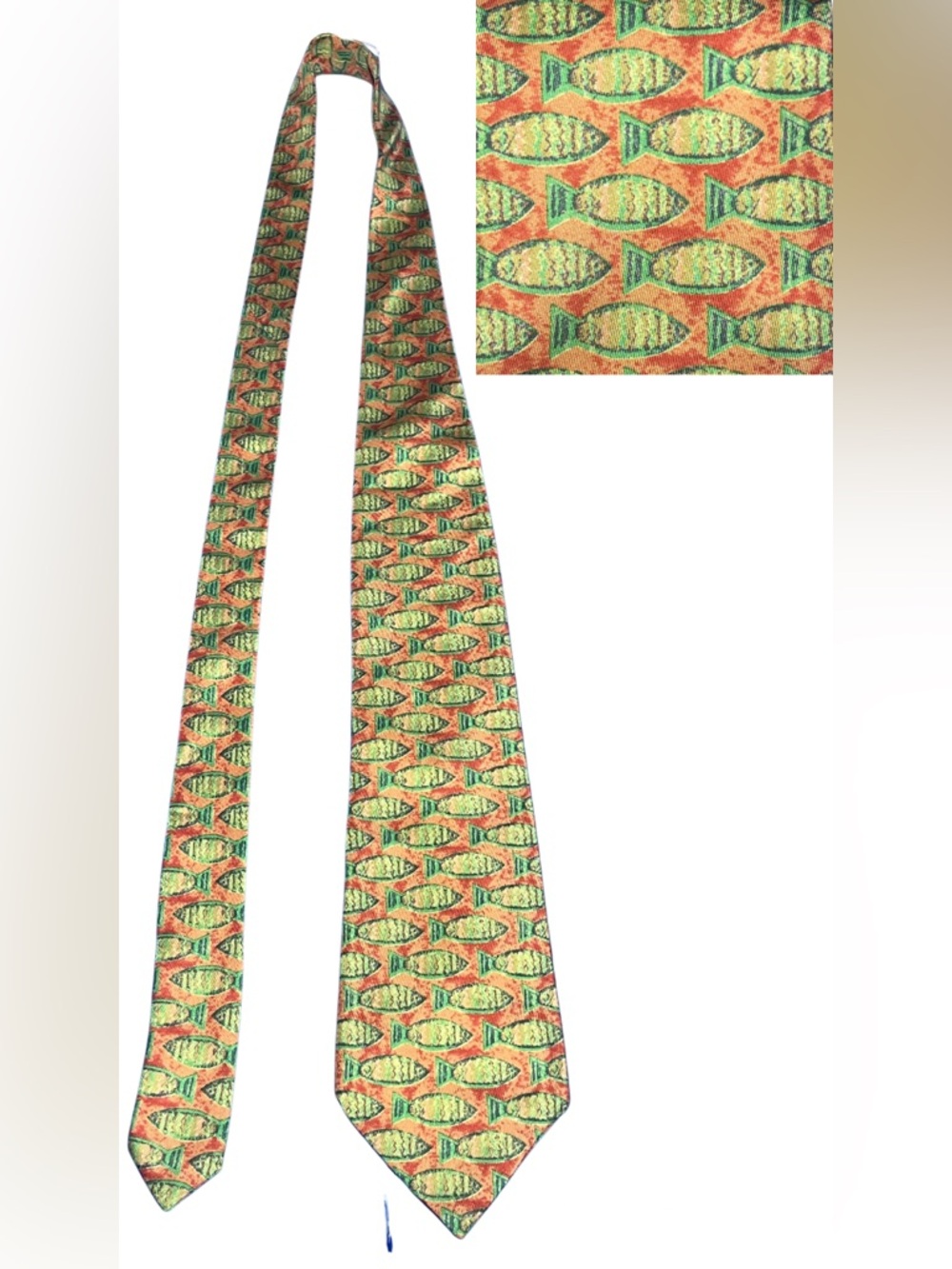 Vtg Ermenegildo Zegna Silk Necktie Fish Print Italy Multicolor Novelty Designer